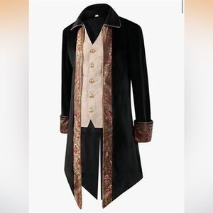 NWT DOSE Men’s Black velvet embroidery detailed steampunk tail coat costume 3 XL